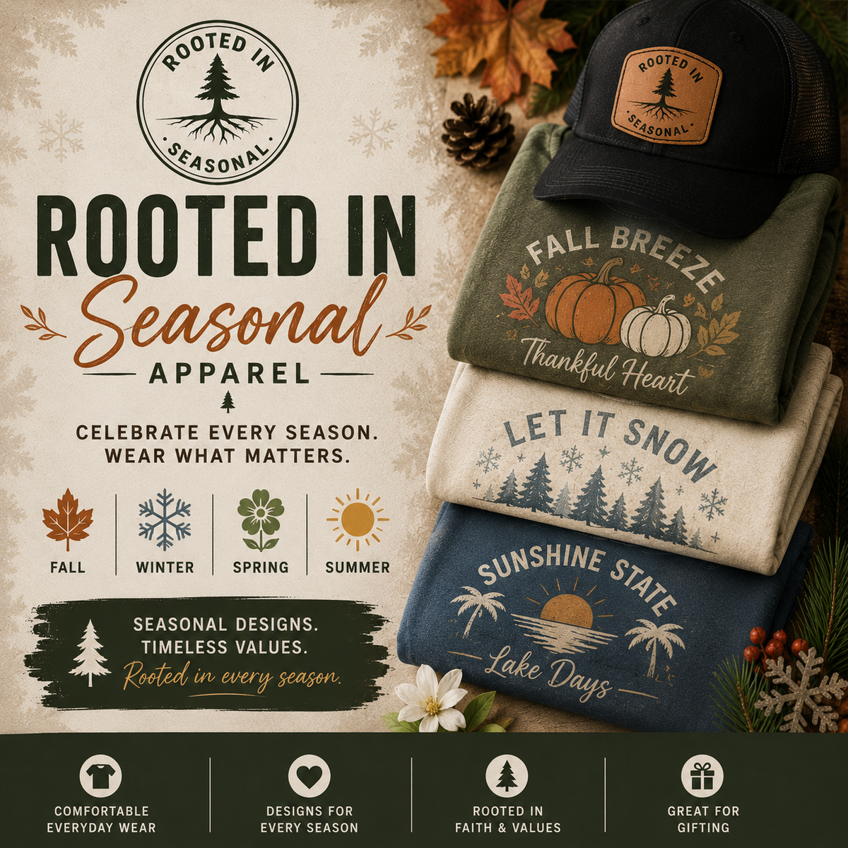 Rooted In Seasonal Apparel