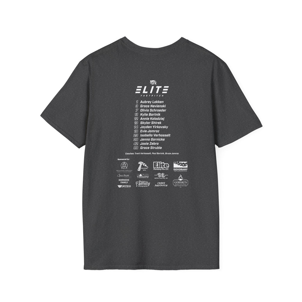 Mosinee Elite Fastpitch Sponsor T-Shirt in Dark and Light Gray Unisex Softstyle T-Shirt