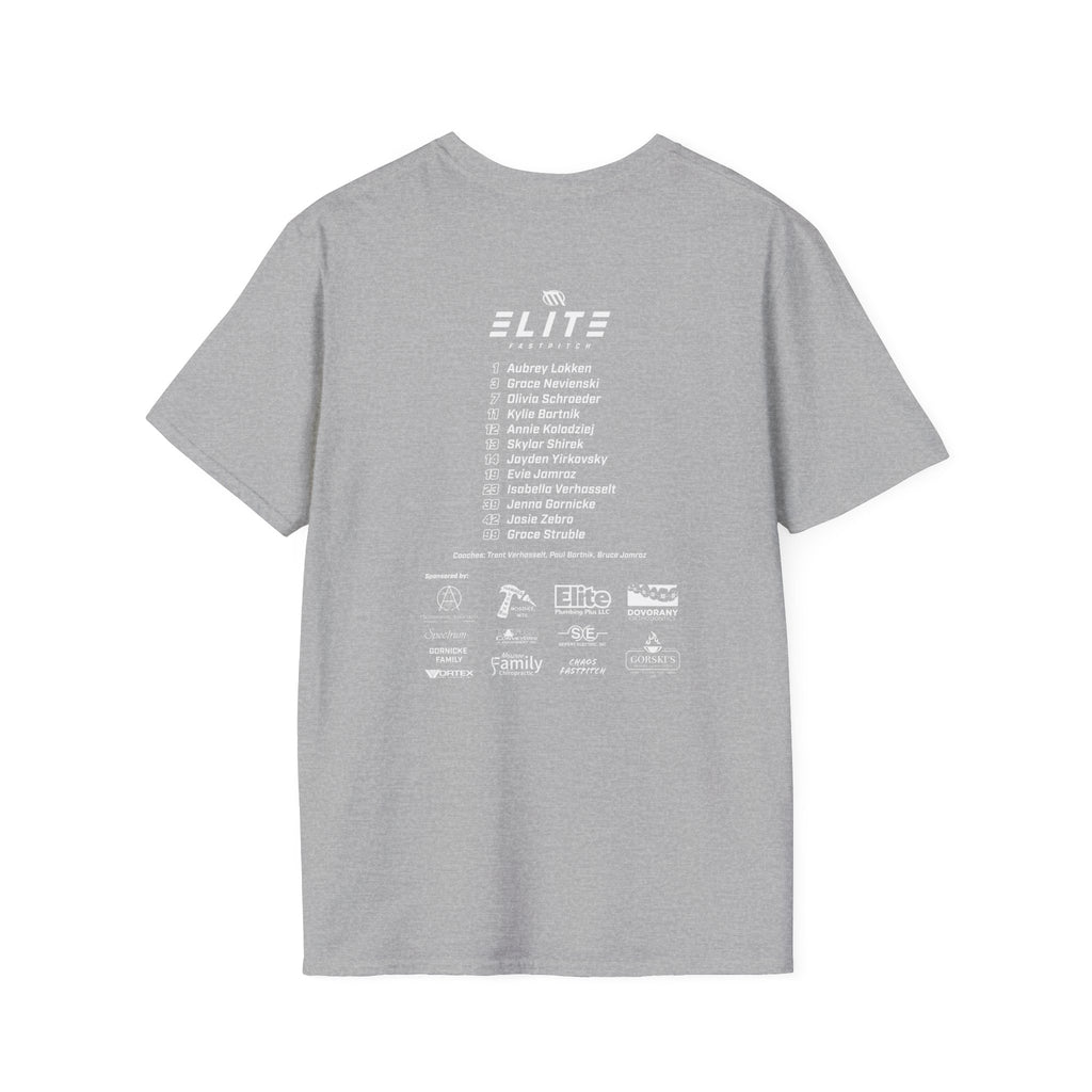 Mosinee Elite Fastpitch Sponsor T-Shirt in Dark and Light Gray Unisex Softstyle T-Shirt